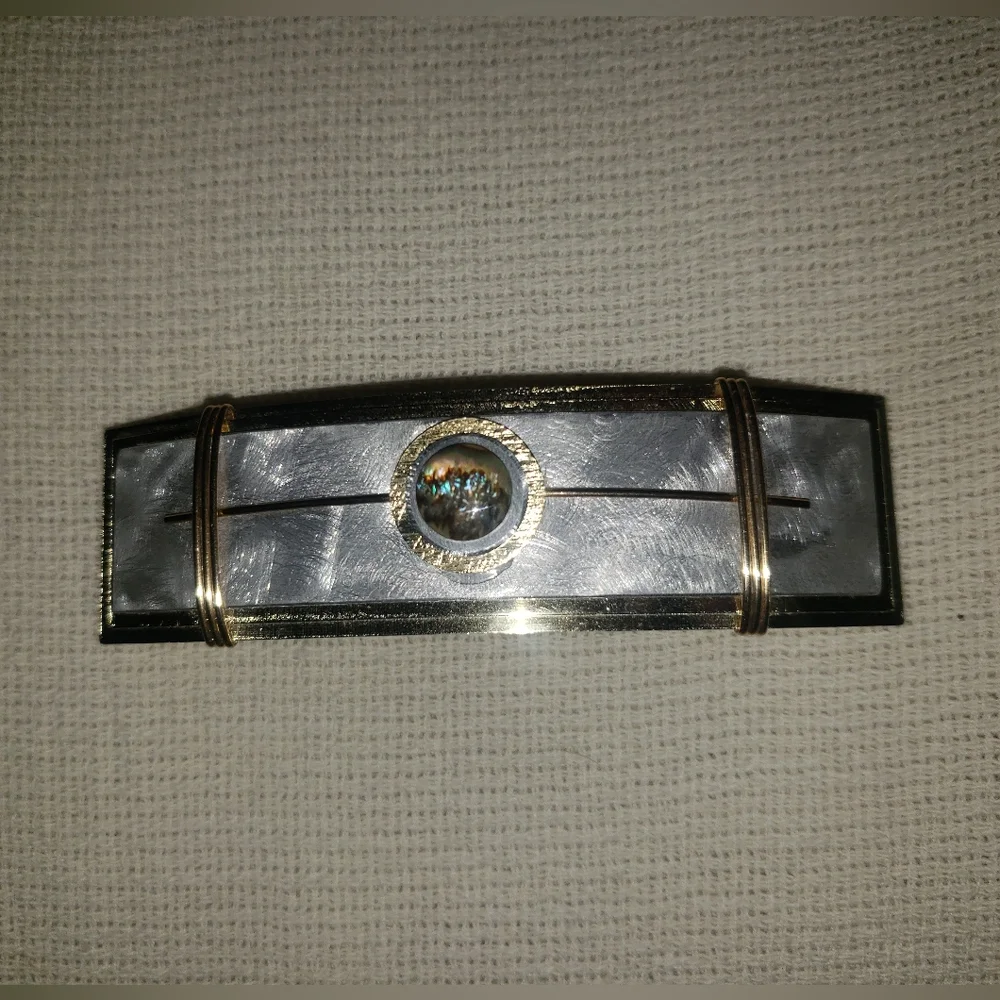 Dichroic glass detail and brushed metal french barrette Large
